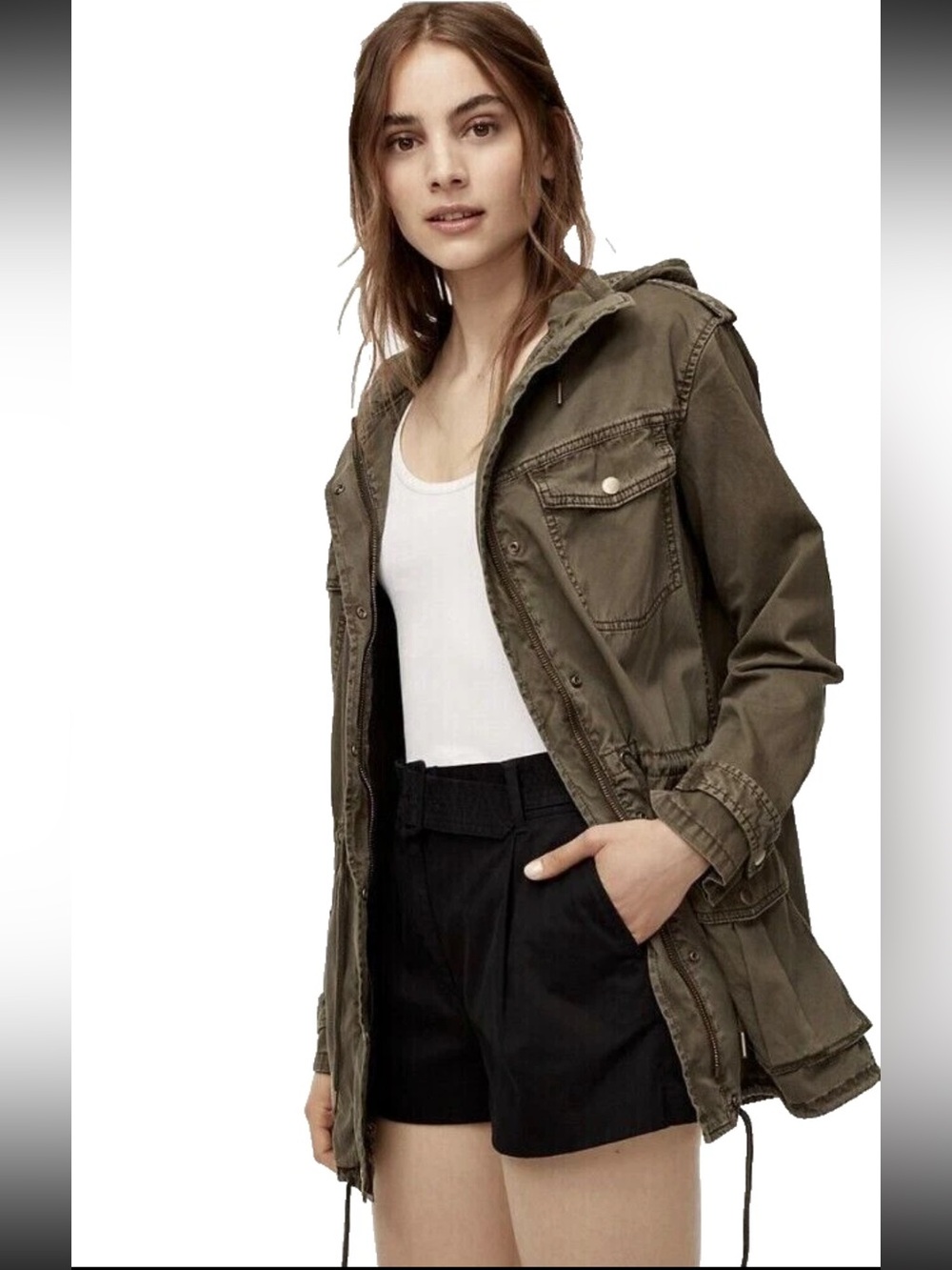 Aritzia Talula Trooper Hooded Jacket Olive Green Army Military Utility Oversized